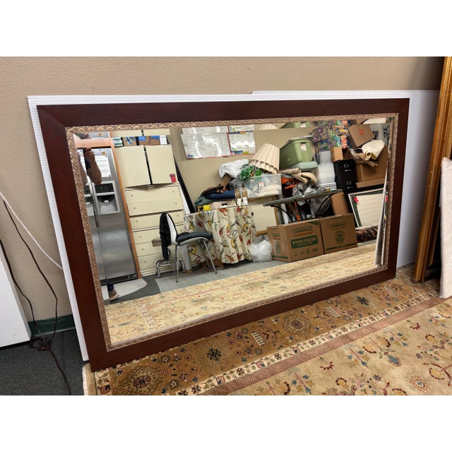 Contemporary Mahogany With Silver Gilt Etched Frame Wall Mirror For Sale - Image 3 of 12