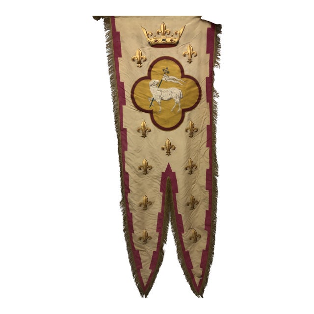 Antique French Hand-Decorated Silk Wall Flag For Sale