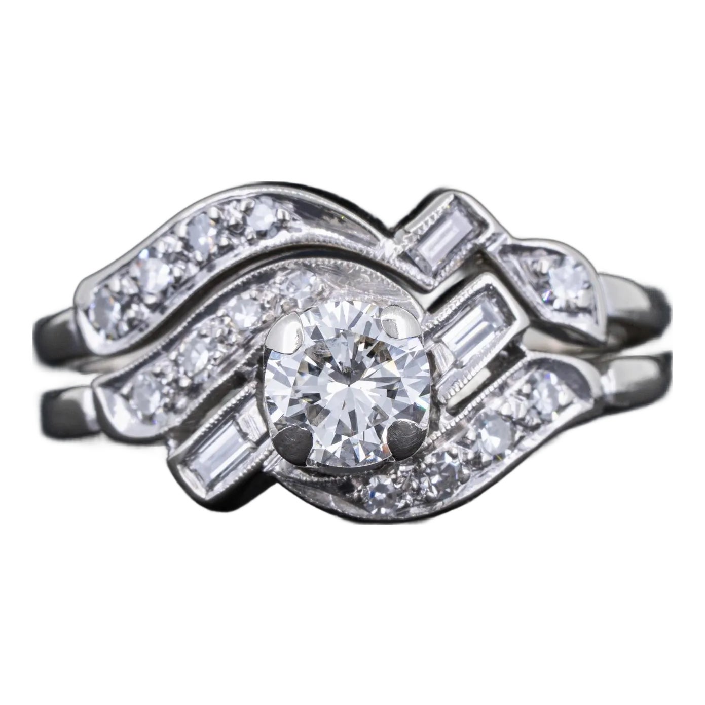 Vintage Art Deco Diamond Engagement Ring Wedding Set 14k White Gold ...