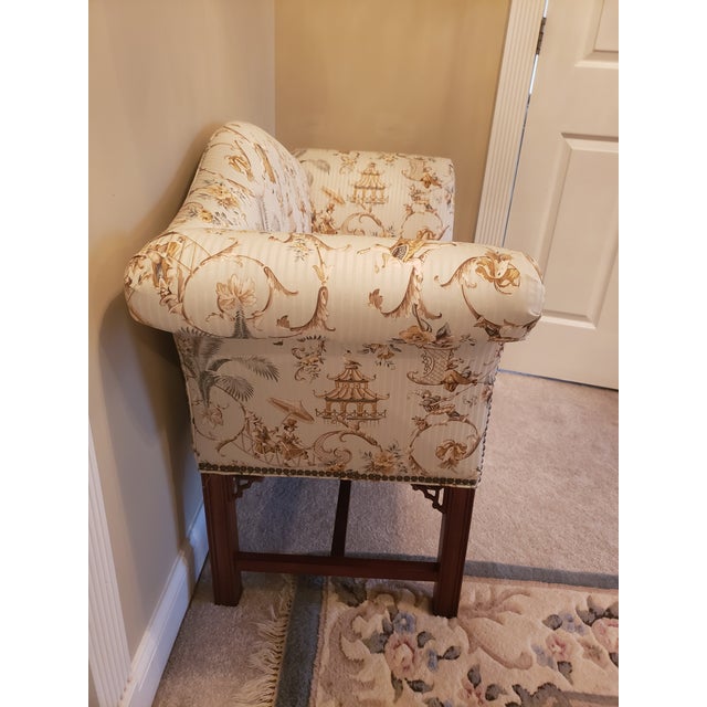 Wood Custom Made Cox Manufacturing Asian-Inspired Settee For Sale - Image 7 of 13