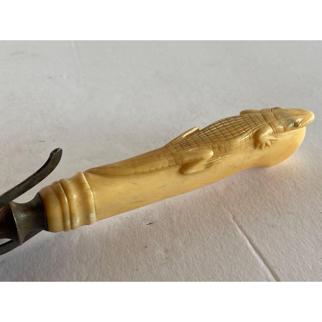Bone 19th Century Hand-Carved Bone Alligator Handled Culinary Carving Set - Set of 3 For Sale - Image 7 of 12