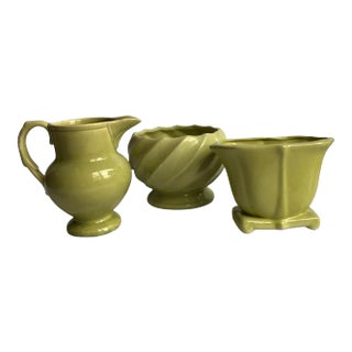 Mid 20th Century Green Pottery Collection - Set of 3 For Sale