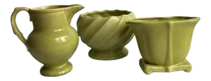 Mid 20th Century Green Pottery Collection - Set of 3