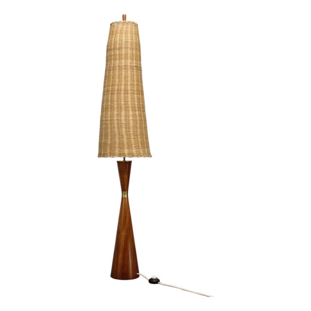Wooden Table Lamp with Wicker Shade from Parker Knoll, Britain, 1960s For Sale