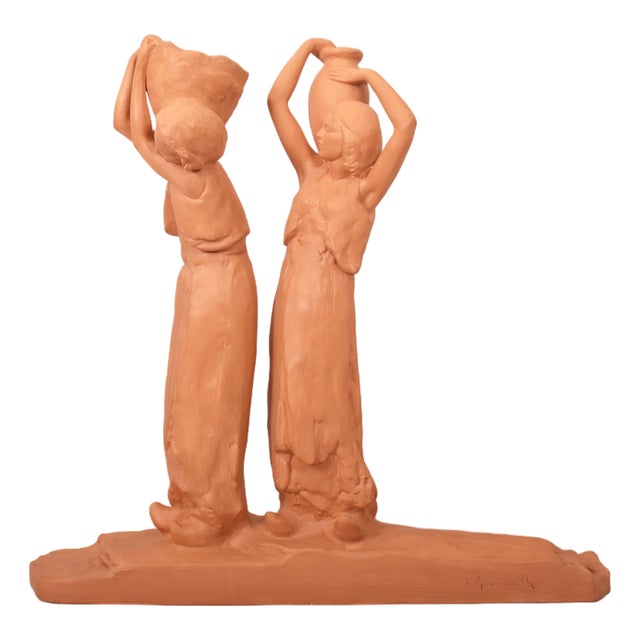 Amedeo Gennarelli, Art Deco Sculpture of Two Young Women with Amphora, 20th Century, Terracotta For Sale