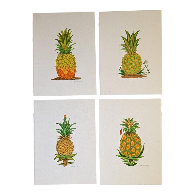 Botanicals of Modern Painted Pineapples Set of 4 For Sale