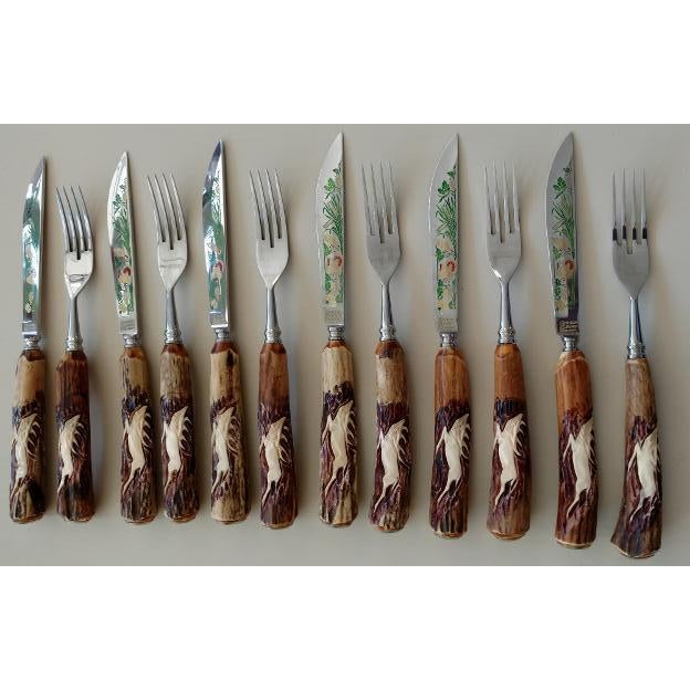Vintage Anton Wingen Jr Hand Carved Stainless Steel Cutlery Set