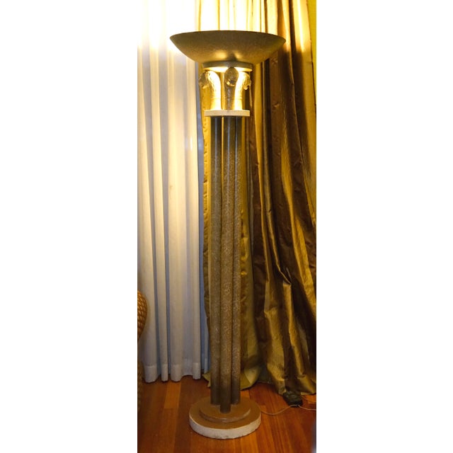 Neoclassical 1960s Neoclassical Travertine Marble Torchiere Floor Lamp For Sale - Image 3 of 12