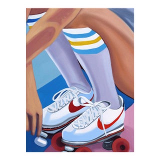 Stripes and Swoosh - Original Figurative Roller Skate Oil Painting on Canvas by Darwin Estacio Martinez For Sale