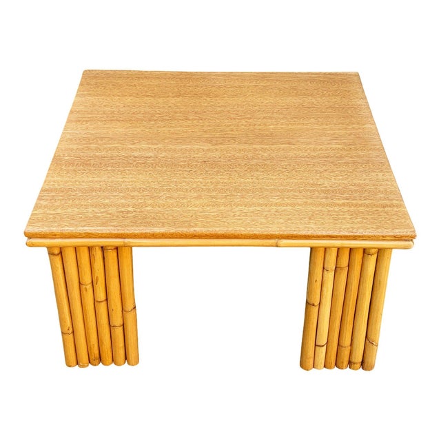 1950s 1950s Restored Rattan & Koa Wood Square Coffee Table W/ Stacked Rattan Legs For Sale - Image 5 of 10