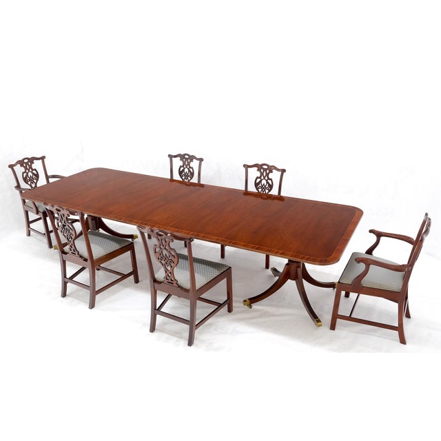 Baker Charleston Collection Mahogany Banded Dining Table 6 Chairs Set Stunning! For Sale - Image 9 of 18