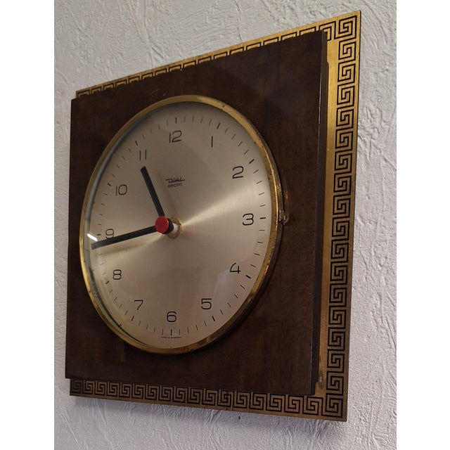 Mid-Century Modern Mid-Century German Wall Clock with Brass Frame and Walnut Case from Diehl, 1960s For Sale - Image 3 of 6