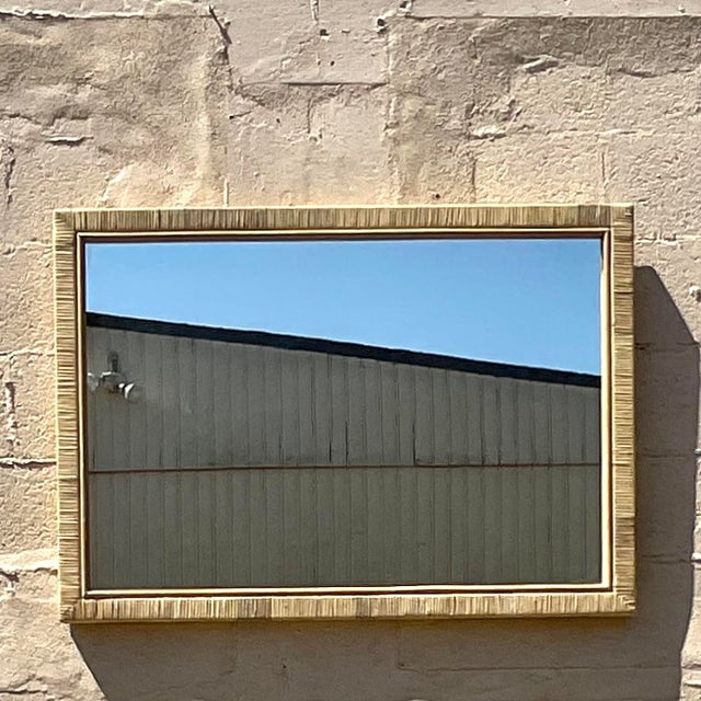Boho Chic Vintage Coastal Wrapped Rattan Horizontal Mirror For Sale - Image 3 of 6