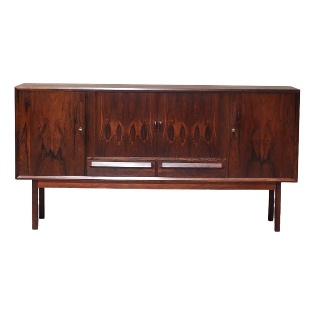 Danish Highboard with Bar and Tambour Doors in Kingwood, 1960s For Sale