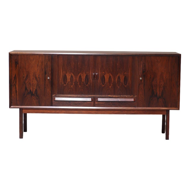 Danish Highboard with Bar and Tambour Doors in Rosewood, 1960s For Sale