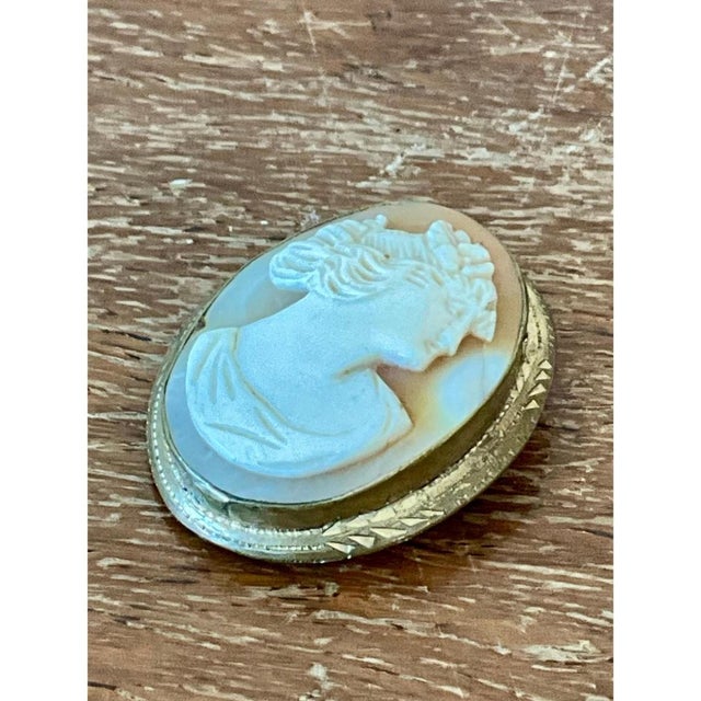 Alabaster Vintage Victorian Carved Shell Cameo Brooch For Sale - Image 8 of 12