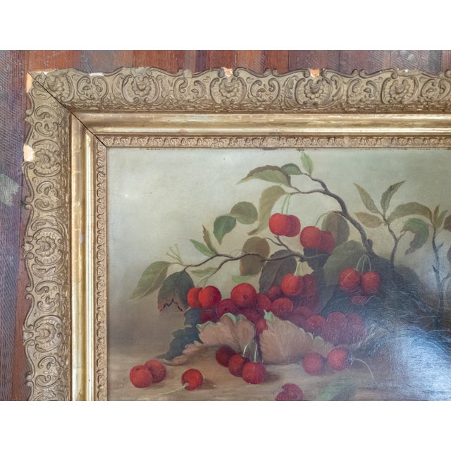 Farmhouse 19th Century American Still Life Oil Painting of Cherries, Unsigned For Sale - Image 3 of 13