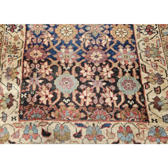19th Century Kurdish Bidjar Runner Rug, Hand-Knotted Wool, All Over Geometric Pattern, Blue & Ivory, 4x8 For Sale - Image 12 of 14