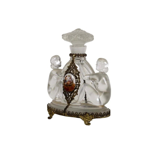 1930s Josef Inwald Czech Art Deco Glass Perfume Bottle Nude Porcelain Plaque For Sale In Detroit - Image 6 of 12