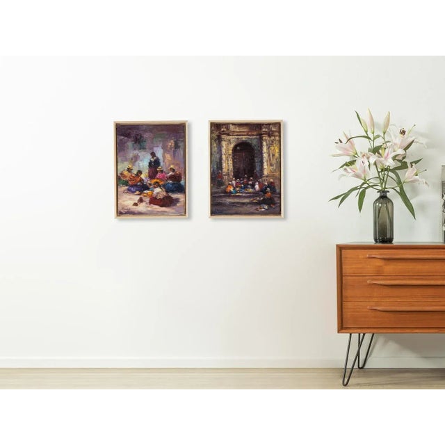 Nelly BINAGHI Expressionist depiction of a group of seamstresses in South American street ambience. Set of 2. Ready to...