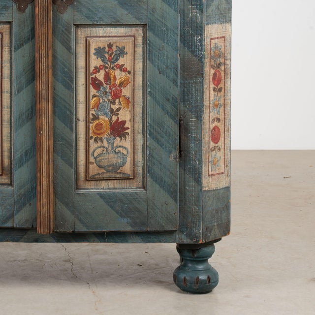 1831 Hungarian Original Blue Hand-Painted Pine Armoire For Sale - Image 12 of 13