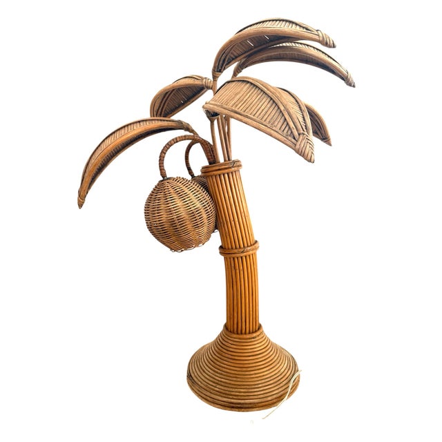 Mid 20th Century Vintage Split Reed Palm Tree Table Lamp For Sale - Image 5 of 11