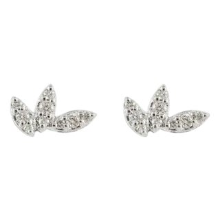 Dainty 18k White Gold Diamond Leaf Stud Earrings, 0.157 Ct for Women- A Pair For Sale