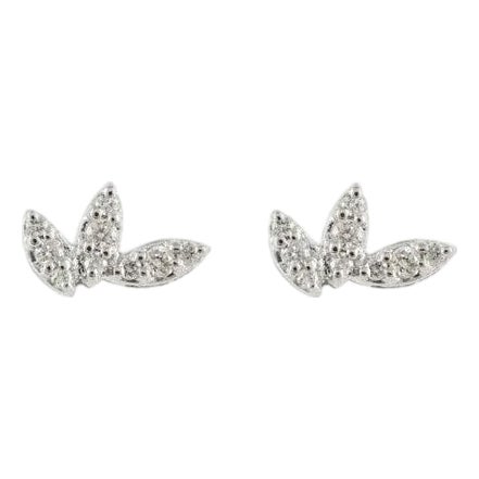 Dainty 18k White Gold Diamond Leaf Stud Earrings, 0.157 Ct for Women- A Pair For Sale