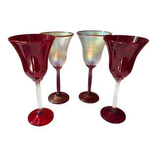 Contemporary Art Glass Wines by Rick Strini - Set of 4 For Sale