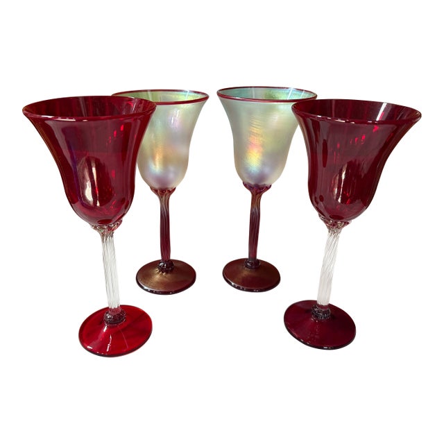 Contemporary Art Glass Wines by Rick Strini - Set of 4 For Sale