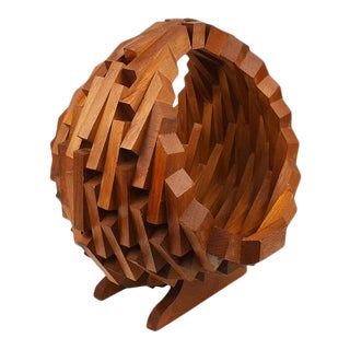 Large Mid-Century Brown Wood Tramp Art Style Storage Basket or Planter For Sale