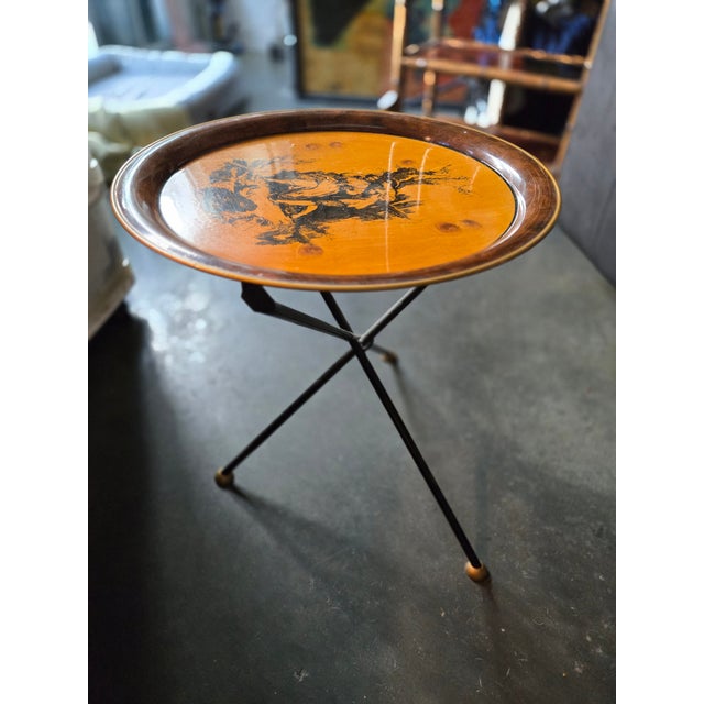 Metal 1960s Vintage Mid Century Italian Tole Neoclassical Folding Table For Sale - Image 7 of 10