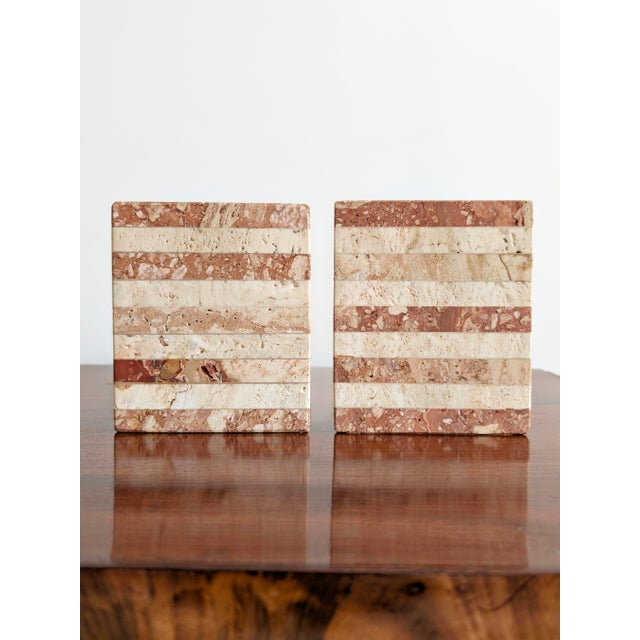 Mid-Century Modern Vintage Striped Travertine Demilune Bookends by Fratelli Mannelli, 1970s, Set of 2 For Sale - Image 3 of 16