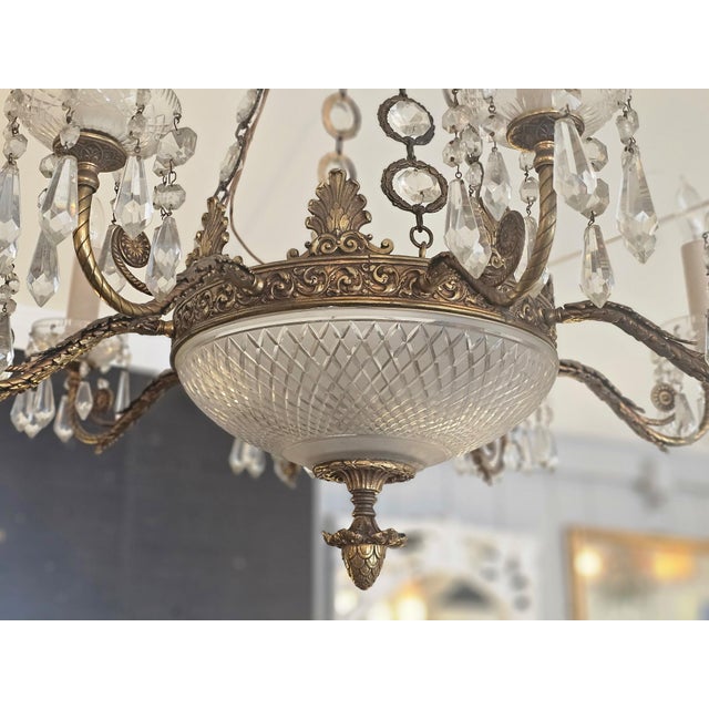 1930s French Empire Gilt Bronze and Crystal Chandelier With 8 Arms For Sale - Image 12 of 14