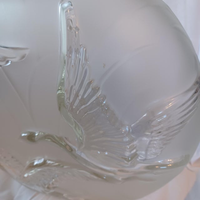 Vintage Art Deco "Flying Geese" pattern pillow vase. Frosted Satin Glass with Sculpted Geese molded in high e relief