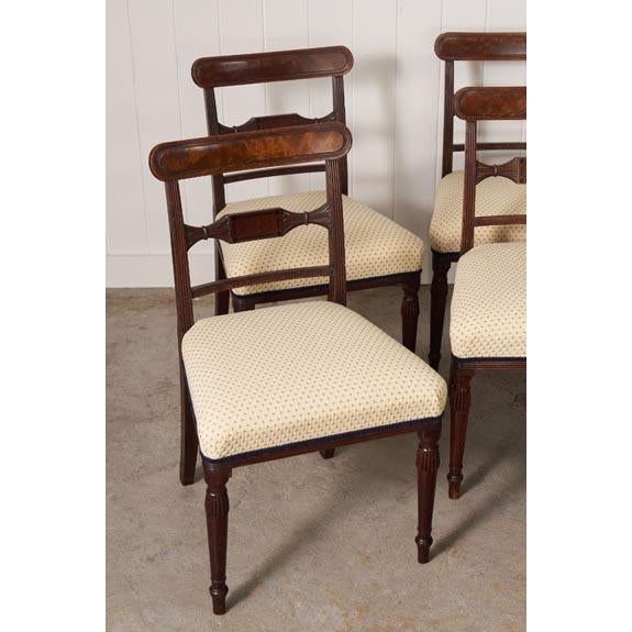 Wood Set of 6 | English Victorian Mahogany Dining Chairs With Newly Upholstered Tiny Blue Dot Fabric For Sale - Image 7 of 8
