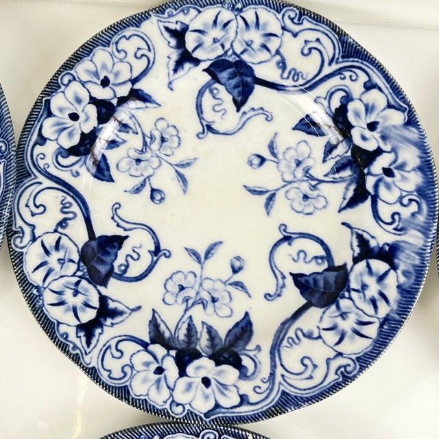 19th Century Flora Earthenware Dessert Plates in Blue from Creil and Montereau, Set of 6 For Sale - Image 14 of 17