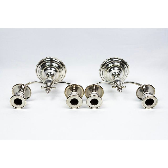 Two-Light Candlesticks in Silver-Plated Metal, 1890s, Set of 2 For Sale - Image 3 of 13