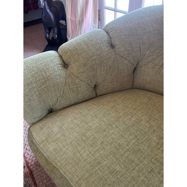 Never used, 8 way hand tied custom sofa with a tufted back and 3 premium foam core, down wrapped cushions, covered in 21...