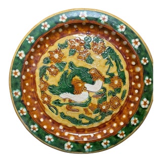 Sancai Glazed Dish With Birds and Floral Motif - Decorative Plate For Sale