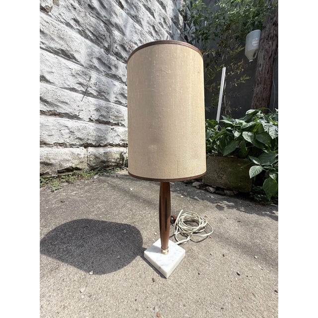 Mid-Century Modern Danish Style Mid Century Walnut and Brass Table Lamp For Sale - Image 3 of 13
