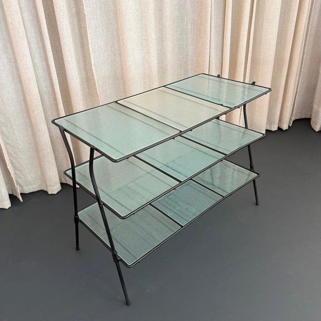 1960s 1960s Mid-Century Modern Wrought Iron Tiered Glass Side Table Étagère For Sale - Image 5 of 8