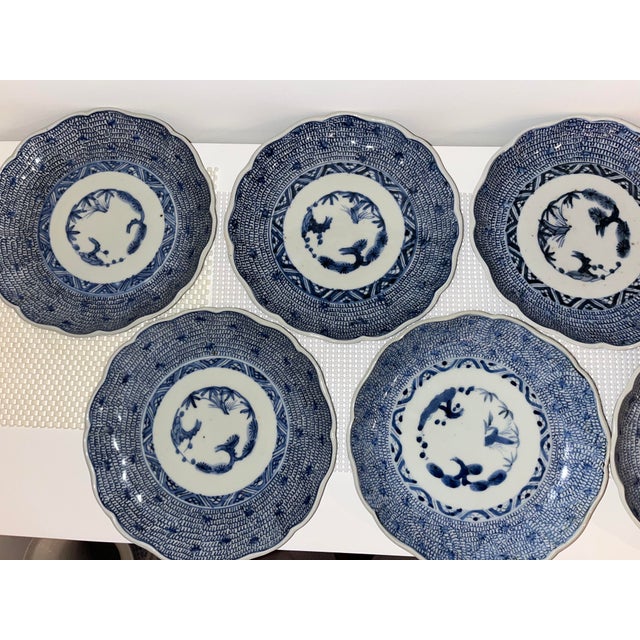 Antique Blue and White Plates - Set of 11 - Scalloped Edge - 8.25" Round - End Edo or Beginning Meiji Period For Sale - Image 4 of 18