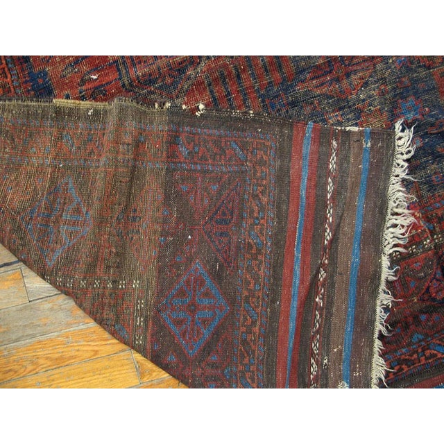 Textile 1890s Blue Navy Geometric Tribal Antique Persian Baluch Rug 6'2" X 10'2" Knotted Wool Carpet For Sale - Image 7 of 7