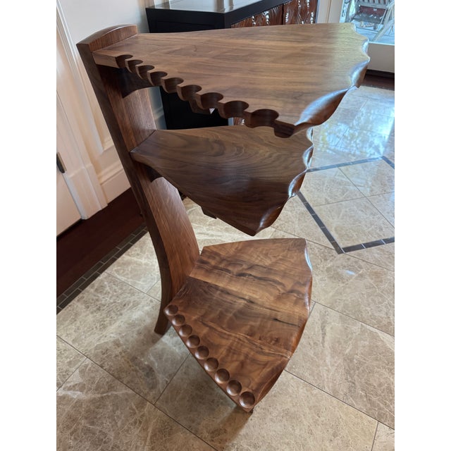 Exceptional custom-crafted walnut pool cue rack/shelving unit by renowned craftsman Jesse Fisher of Jesse Fisher Fine...