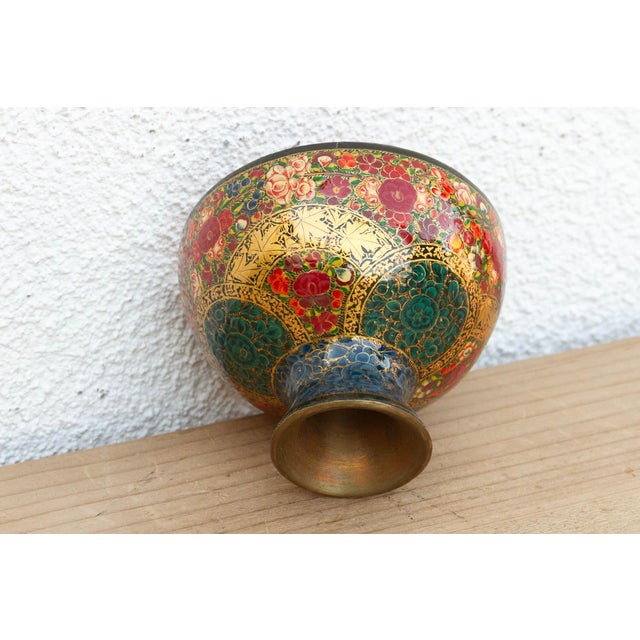 Metal Vintage Kashmiri Floral Painted Bowl For Sale - Image 7 of 7
