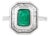 VRJewels Emerald Cut Emerald & Baguette Diamond Halo Ring Size 7 in 14k White Gold For Sale