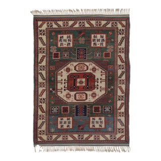 Rug & Kilim’s Kazak-Inspired Rug, Tribal Geometric Patterns in Green & Red For Sale