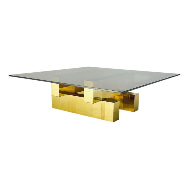 Paul Evans Cityscape Brass Coffee Table W/Smoked Glass, 1970 For Sale