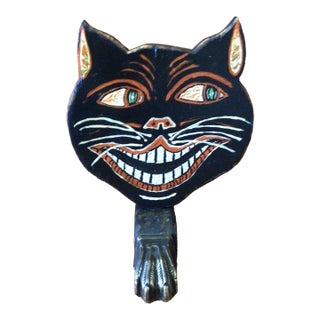 Vintage Halloween Folk Art Cat Head on Stand For Sale